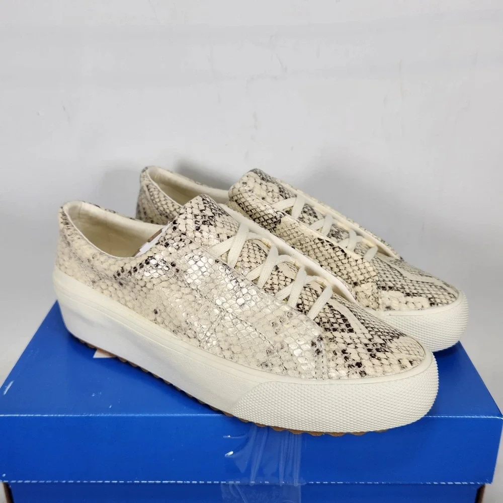 Keds Remi Leather Sneaker Womens Size 6.5 Creme Snakeskin Print Platform Shoes